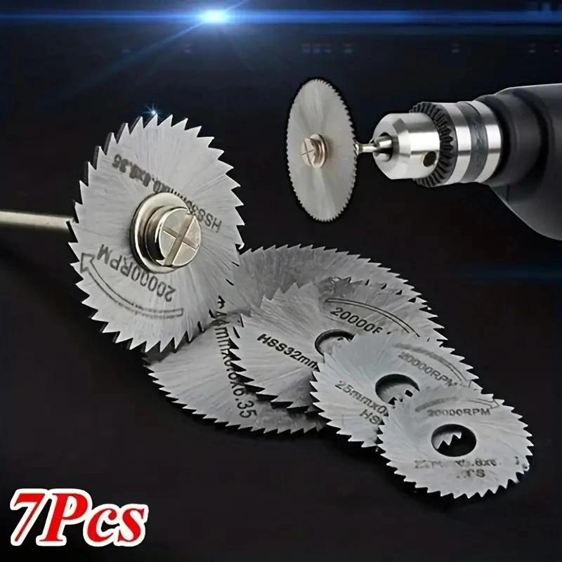 

7pcs High Speed Steel HSS Saw Disc Wheel Cutting Blades Mini Circular Saw Blade Set With Extension Rod For Drills Rotary Tools