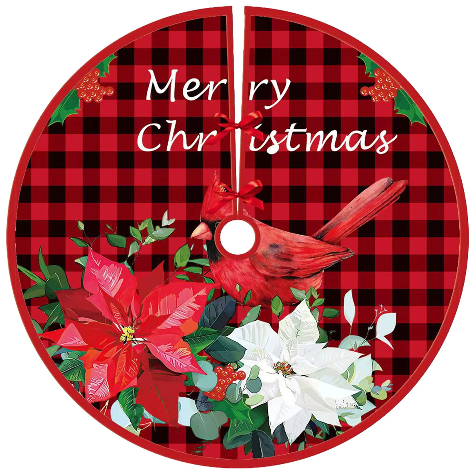 

Cheers.US 36 Inch Red Christmas Tree Skirt, Snowman Pattern, Cloth Material, Rustic Country Xmas Tree Decor, Indoor Outdoor