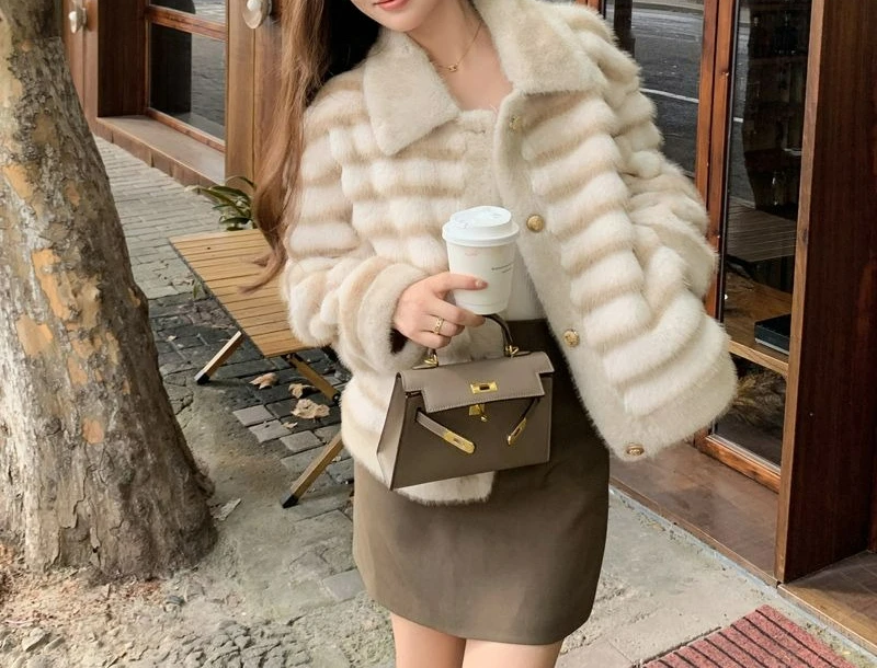 2025 automne et hiver nouvelle mode écologique tempérament fourrure veste manteau court