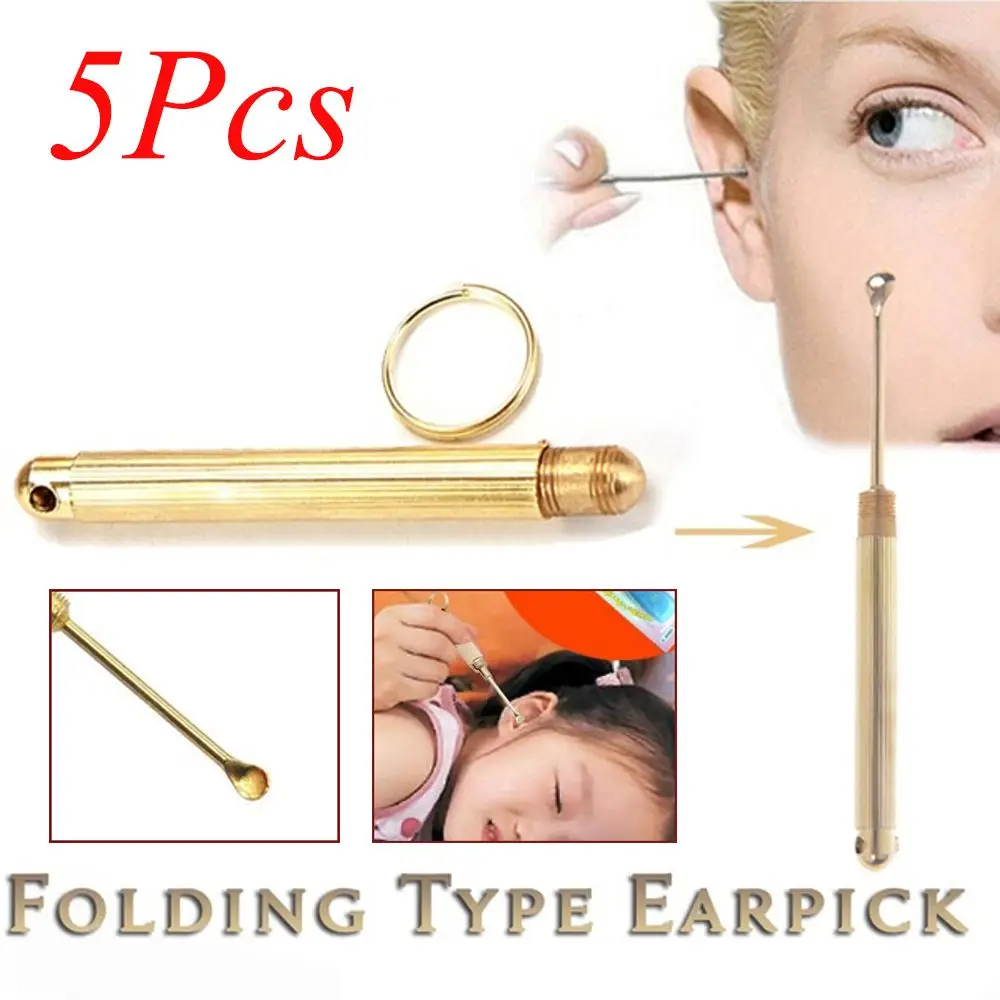 Aço inoxidável Orelha Escavação Colher Set, Espiral Ear Picking Tools, Ear Wax Remoção Ferramentas, 5 pcs