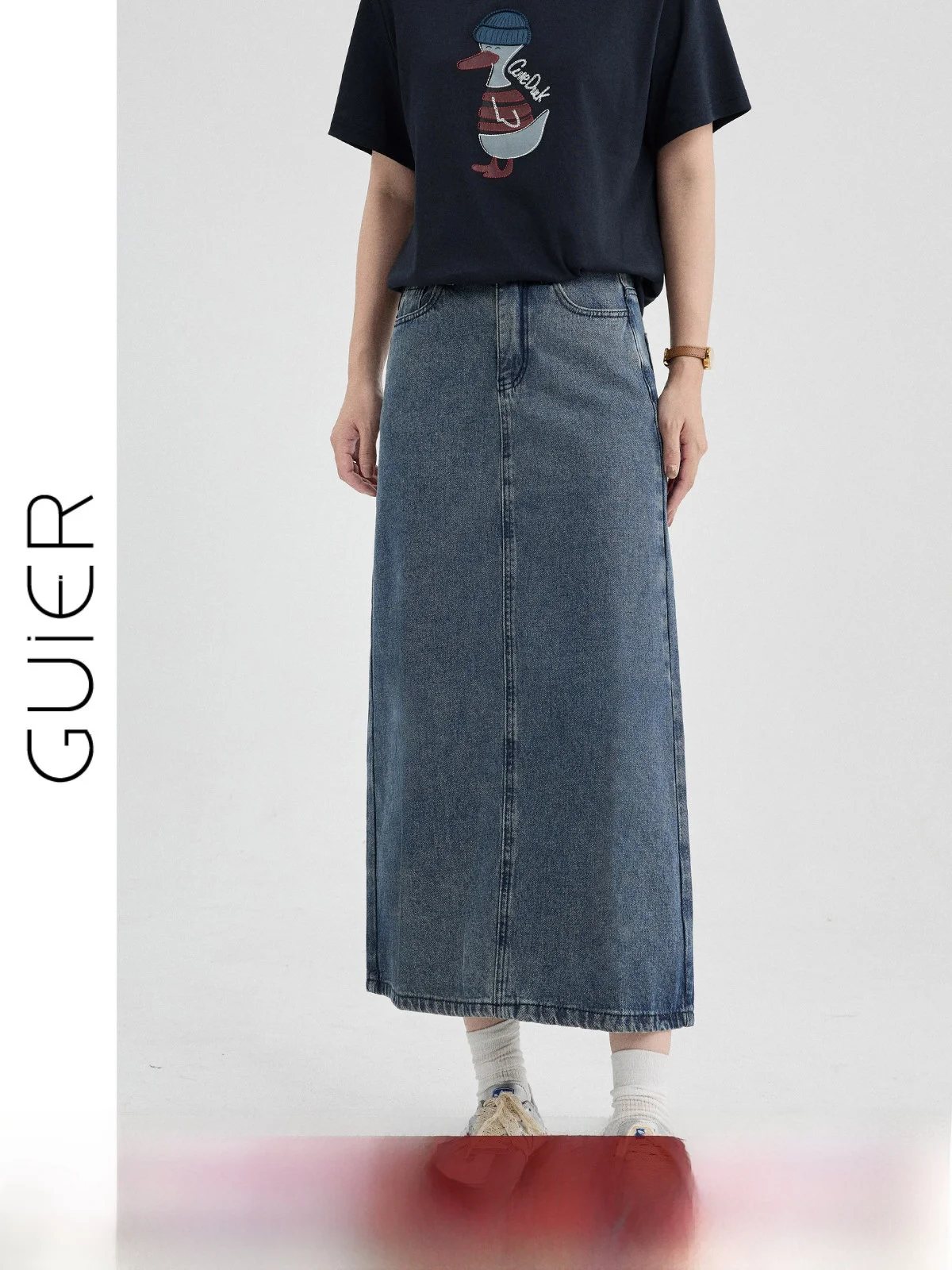 

Guier Long Denim Half-length Skirt Women's Summer 2026 New Back Split Versatile Slim High-waist A-line Skirt