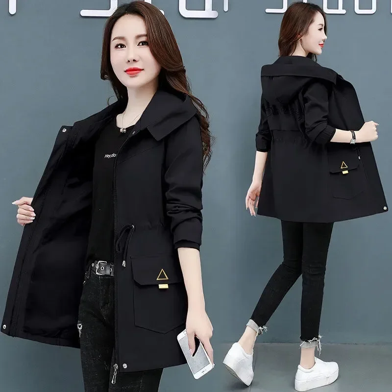 

New Women Jacket Spring Autumn Long Sleeve Hooded Female Windbreaker Loose Basic coat Large Size Jackets Outwear JJ349