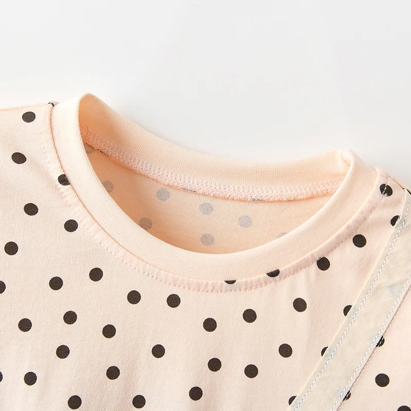 Girls Long Sleeve T-Shirt 3-8T Polka Dot Cotton Kids Autumn Spring Rainbow Bag Applique Children's Clothes Toddler Shirts