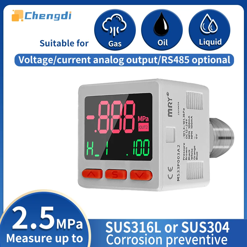 Fluid digital pressure gauge SUS316L or SUS304 corrosion-resistant IP65 waterproof pressure gauge RS485 digital pressure switch