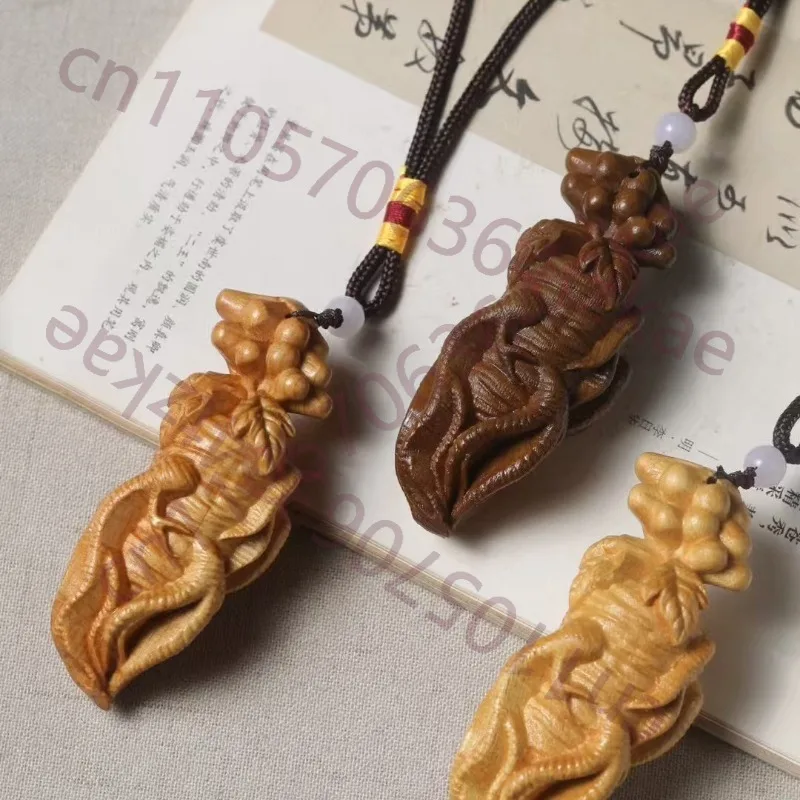 

Hand-Carved Cypress & Green Sandalwood "Ru Yi" Pendant - Lucky Amulet Car Ornament, Wooden