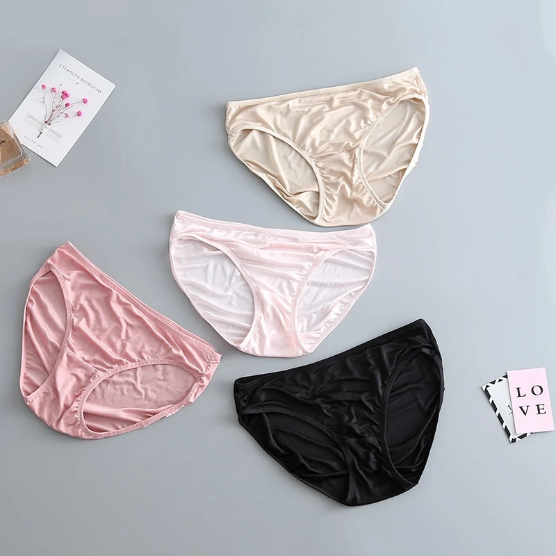 

3 Pairs/lot 100% Mulberry Silk Women Panties Underwear Lingerie M L2XL Briefs
