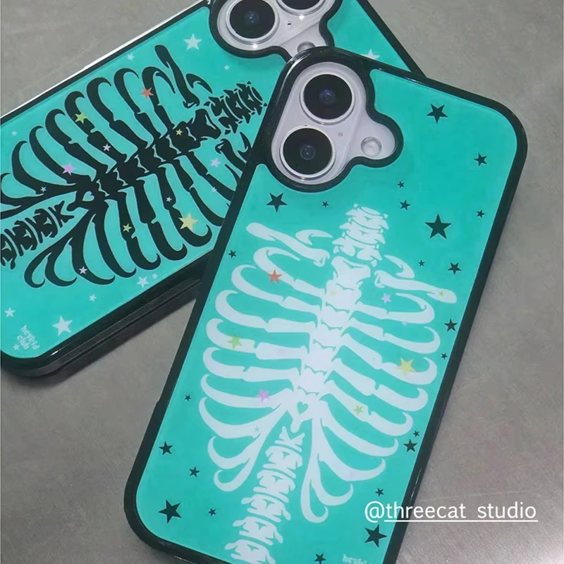 Funda de silicona antigolpes con diseño de esqueleto gótico verde de moda para iPhone 17 Air 16 Pro Max 15 14Plus 13 12 11