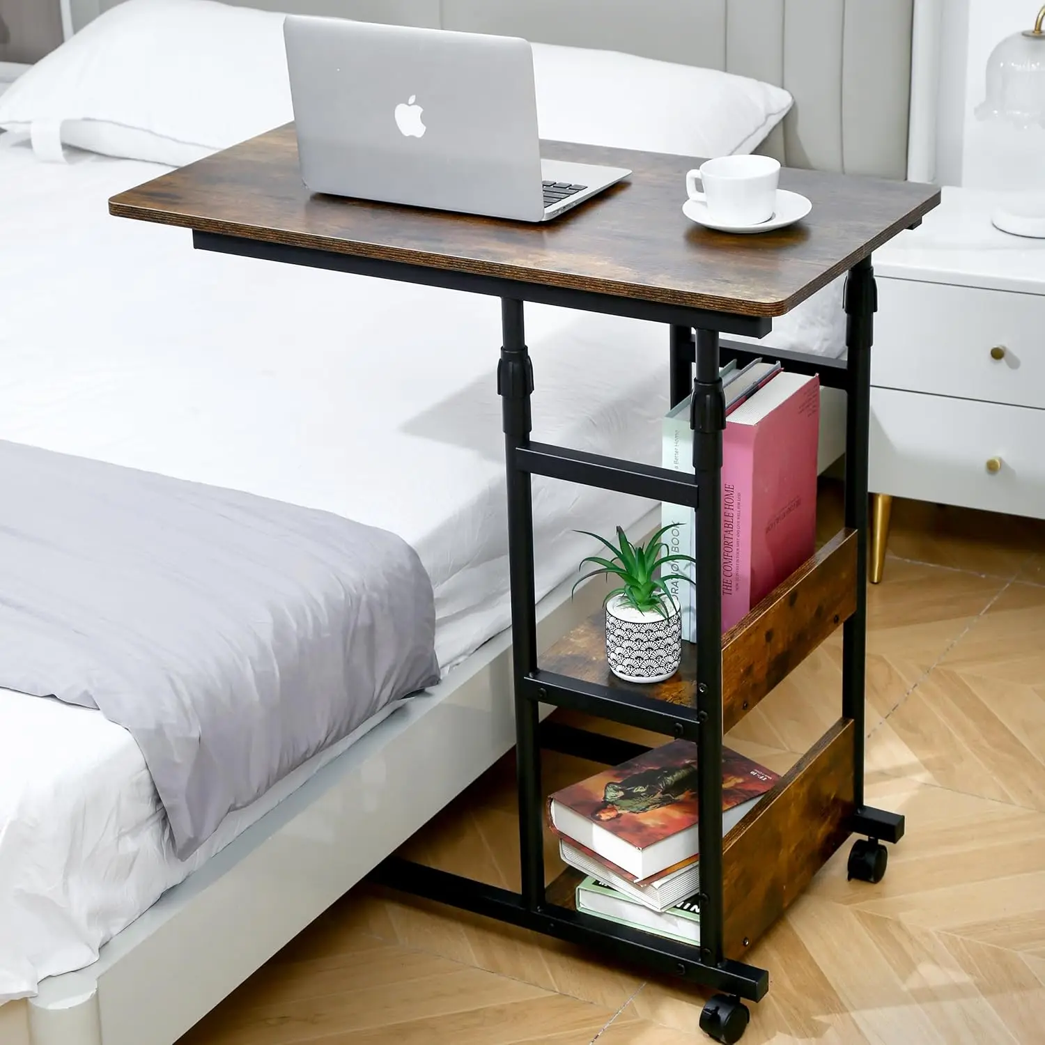 

Adjustable Bedside Table, Adjustable Height Side Table, Rolling Desk For Bed, Over Bed, C Desk, Mobile End Tray With Wheels,