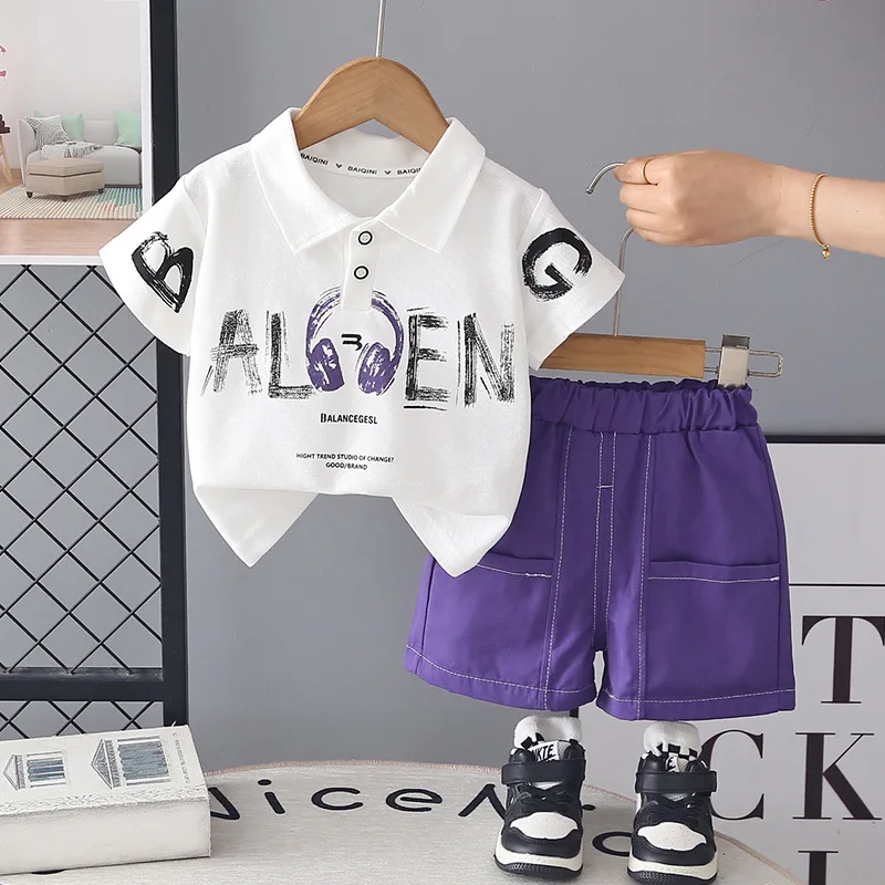 0-5歳ベビー男の子用サマースーツ2026幼児男の子服子供用折襟半袖tシャツとショートパンツ2点セット