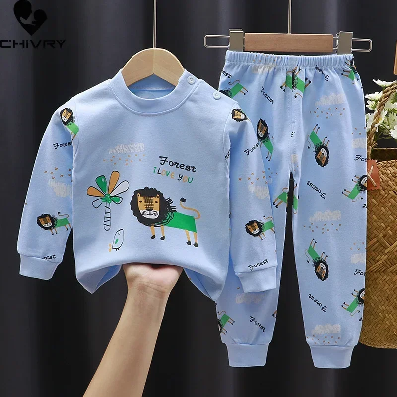 2024 New Kids Boys Girls Pajama Sets Cartoon Print Long Sleeve Cute T-Shirt Tops with Pants Toddler Baby Autumn Sleeping Clothes