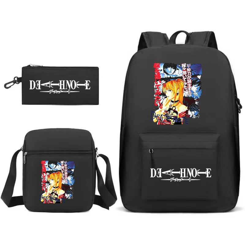 Japanese Anime Death Note Backpack pencil case shoulder bag 3pcs Men Backpack Travel Bag Schoolbag for Teens Laptop Mochila GIFT