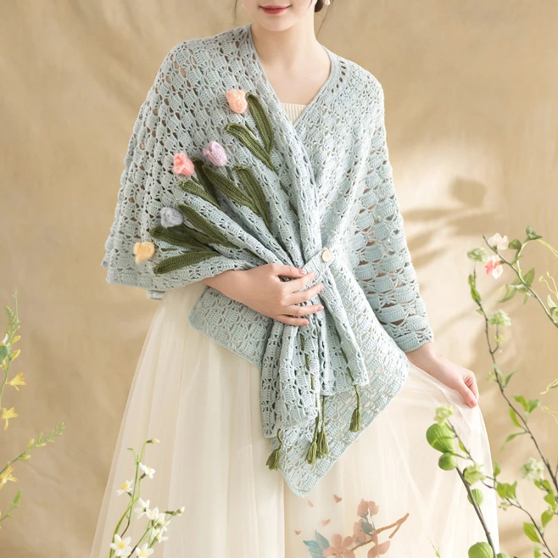 

Susan's Family Clothing DIY Crochet Kit Floral Bouquet Shawl Materials Package Handmade Shawl Crochet Kit Wedding Gift