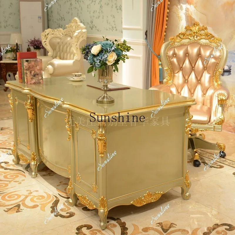

Luxury French all-solid wood large desk, office desk, chair, writing desk TF