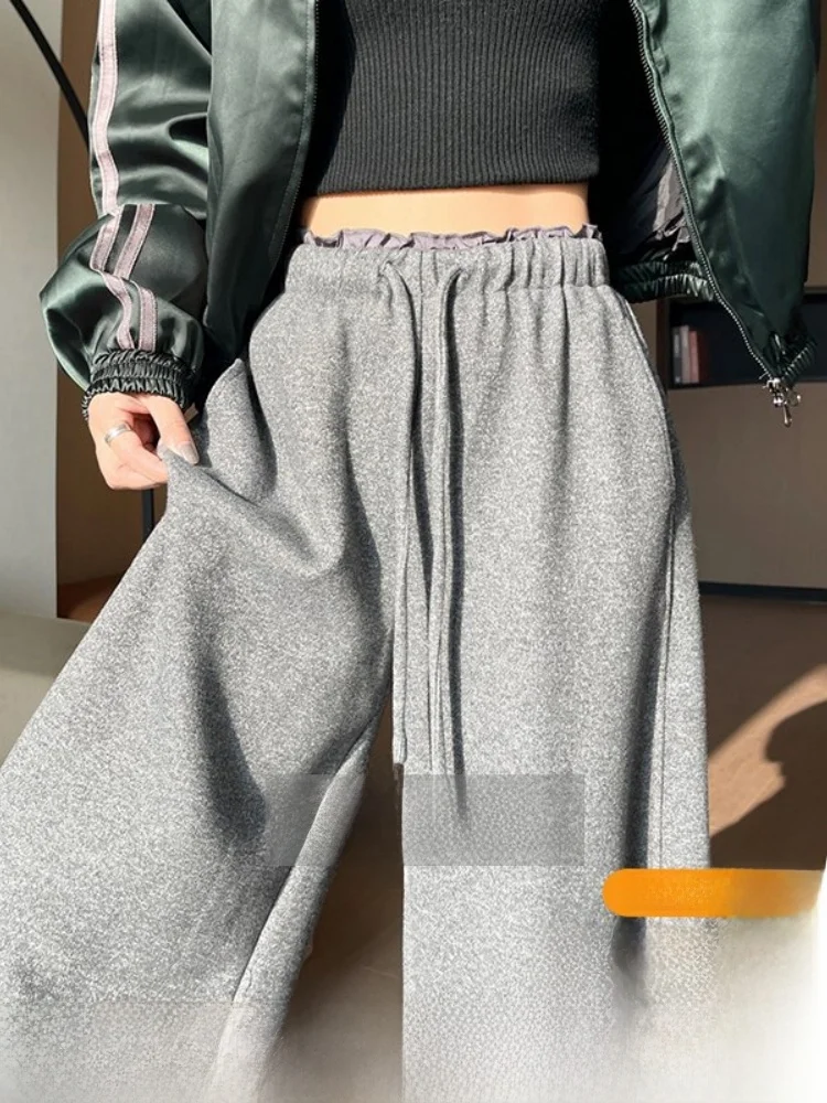 ay Fce gevoerde imitatie camere wijde pijpen rechte bananenbroek hoge taille broek voor dames woon-werkverkeer Sle Koreaanse Faion