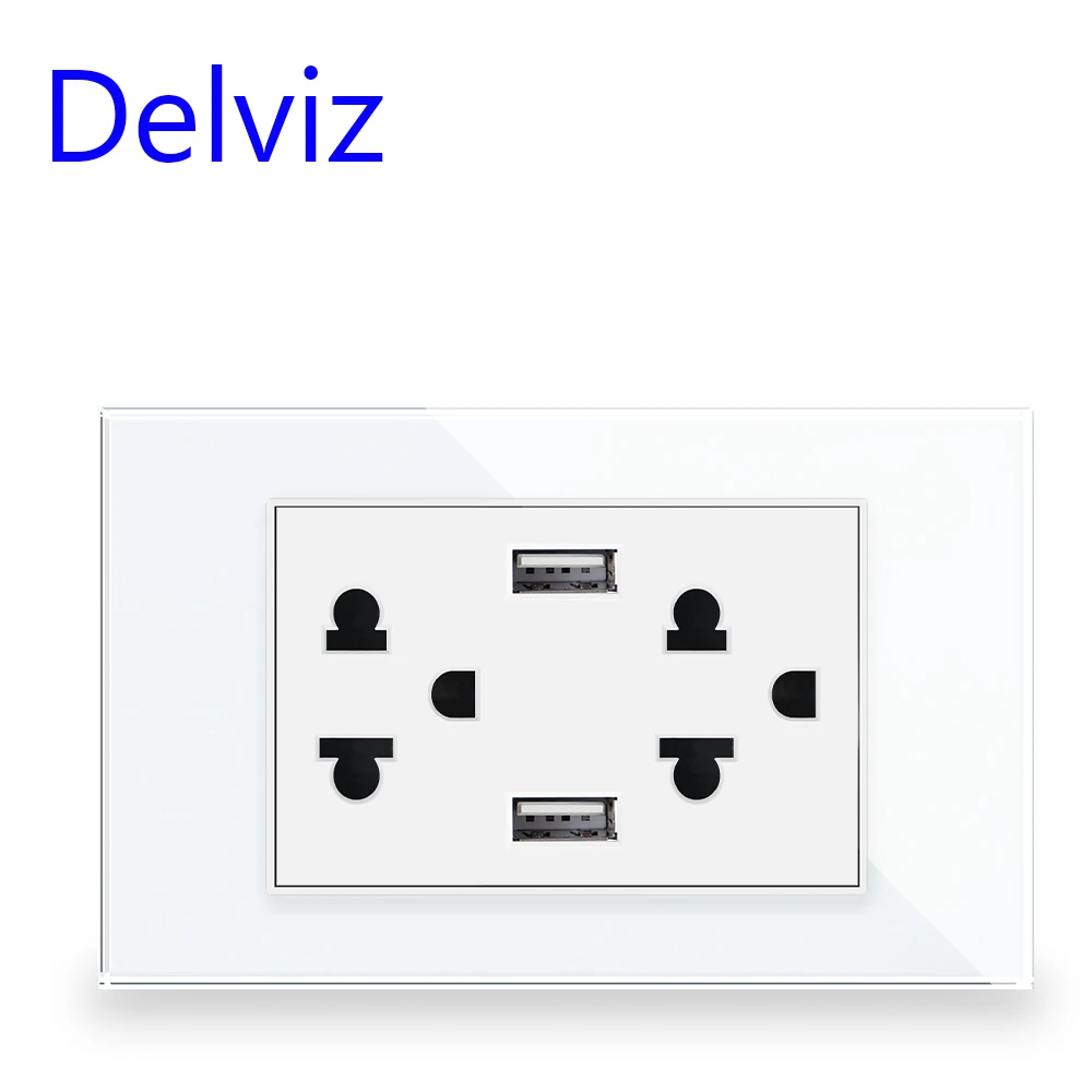 Delviz Thai Standard USB Socket, 2A Dual USB Charger Port,120mm*72mm panel, Thailand AC 110~250V, Wall Embedded 15A Power Outlet