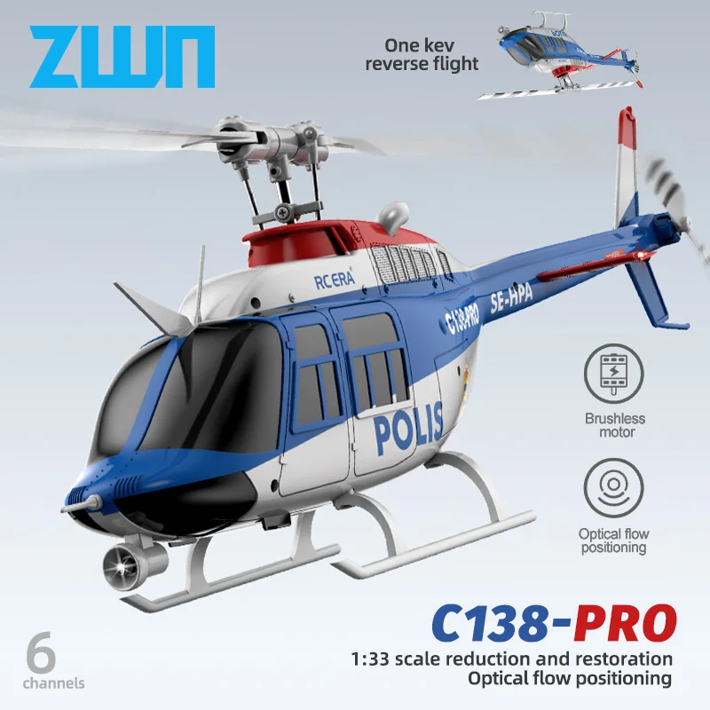 C138 PRO RC Helicopter 2.4G 6-Aixs Gyroscope 6CH Altitude Hold Optical Flow Brushless Remote Control Helicopter Toy VS Brush ERA