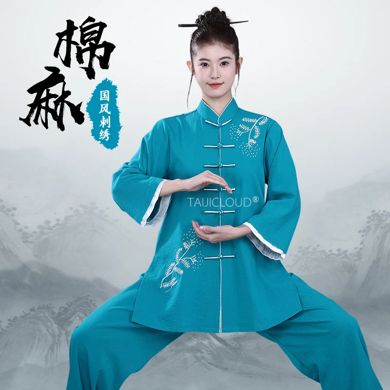 

Tai Chi Suits for Women, Made of Cotton and Linen Fabric, in a Set for Ba Duan Jin, Eight Section Brocade, Practice