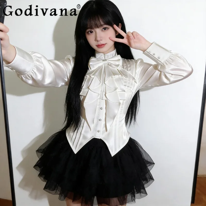 

Новая женская блузка в средневековом ретро-стиле Лолита с длинным рукавом, готическим воротником с рюшами, универсальная, весна 2026