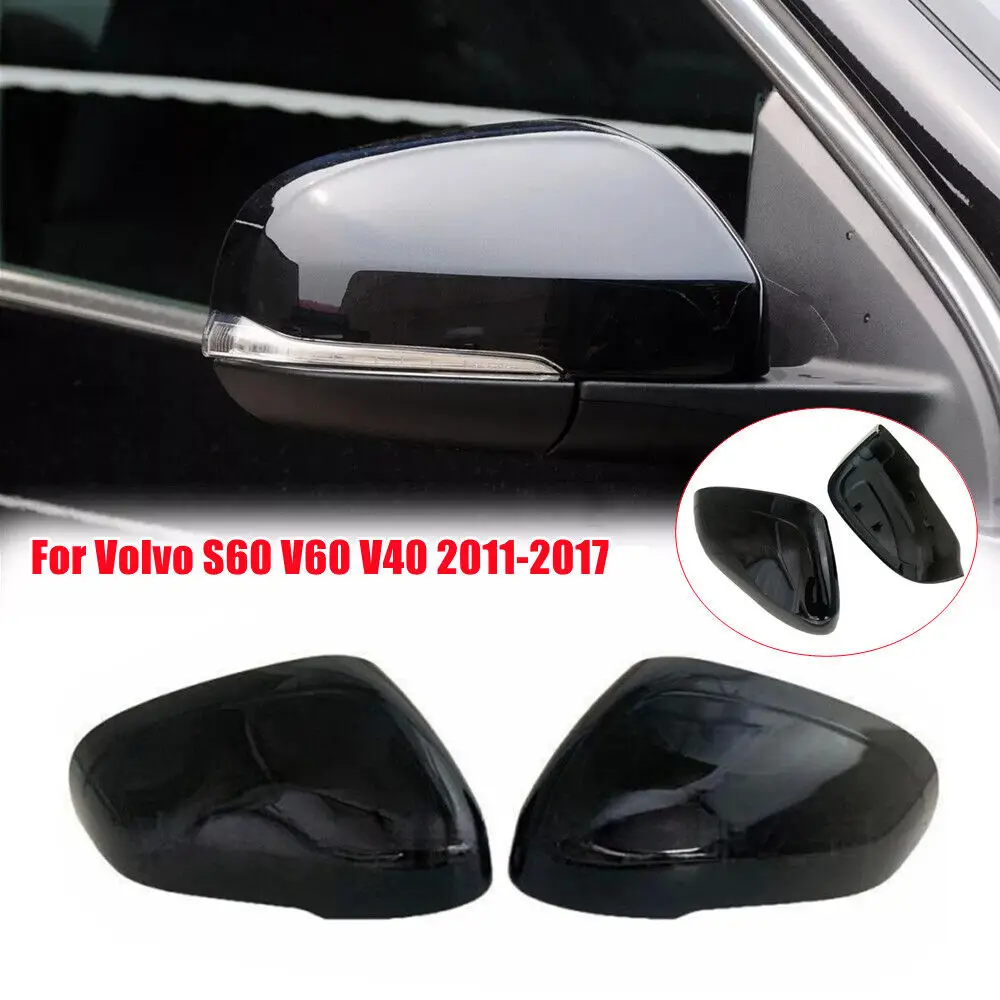 LHD For Volvo S60 T5 T6 S80 V60 Car Replacement Rearview Side Mirror Cover Wing Cap Exterior Door Rear View Case Trim Black