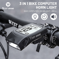 WEST BIKING 3 In 1 Wireless Bicycle Computer LED Light Horn Versatile Bike Headlight Waterproof Speedometer Cycling Equipment