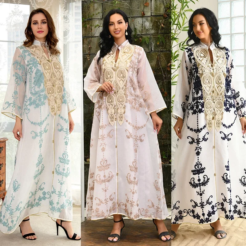 UNI Elegant Dresses For Women White Eid Abaya Jalabiyat Ramadan New Summer Clothes Muslim Arabic Female Robe Plus Size Skirt