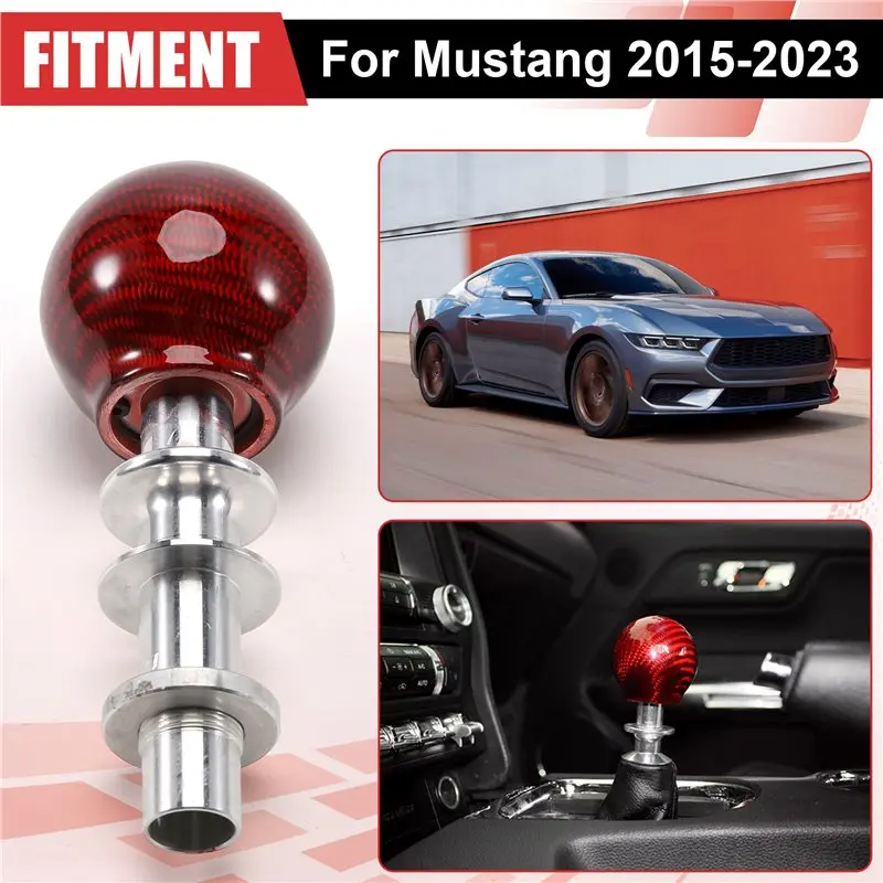 AT92-New Carbon Fiber Automatic Gear Shift Knob For Ford Mustang 2015-2023 Gear Ball Head Red