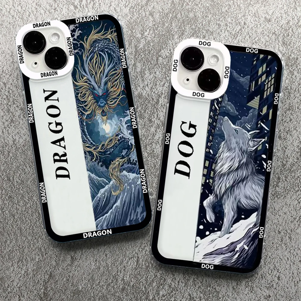 

Fashion Chinese Dragon Phone Case For iPhone 11 12 13 14 Pro Max Cover for iPhone XR X XS 7 8 Plus Dog Snake Animal Couple Funda