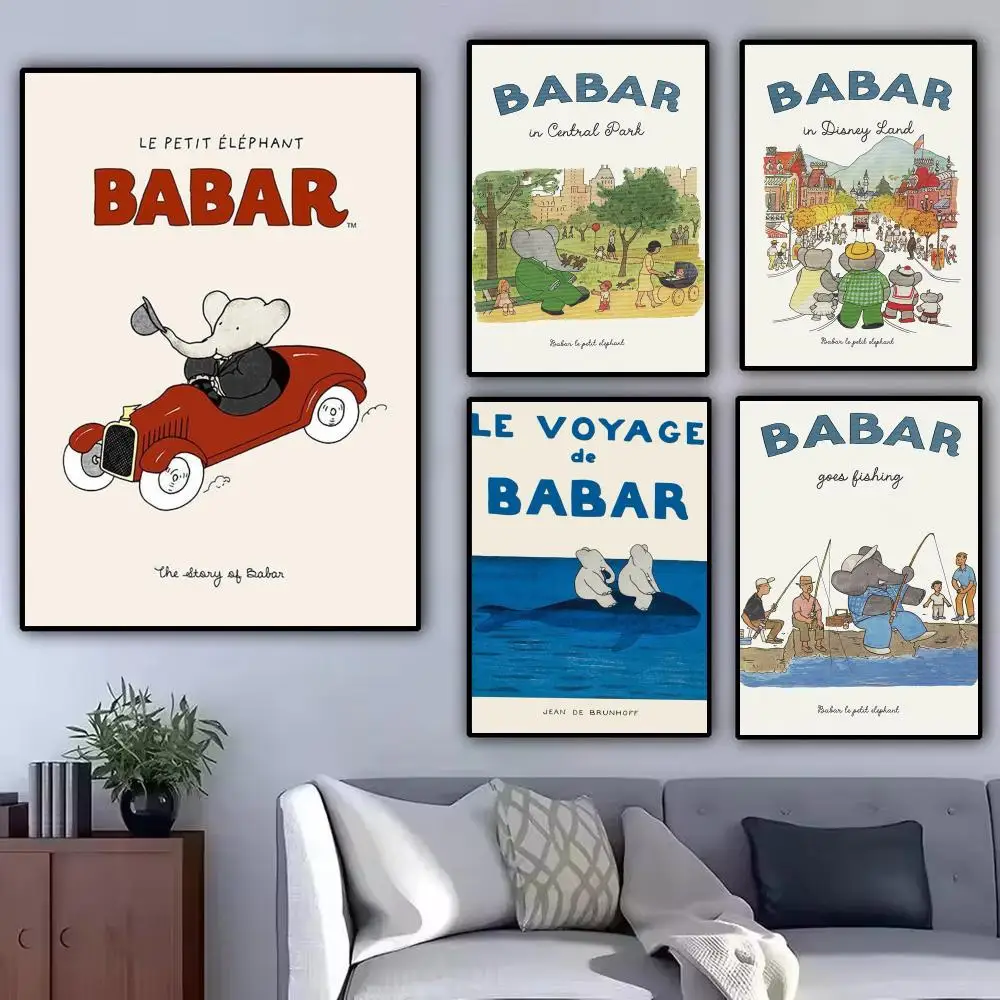 Cartoon Elephant B-Babar Poster Modern  Wall Art Aesthetic Minimalist Bedroom Decor Cafe Home Gift