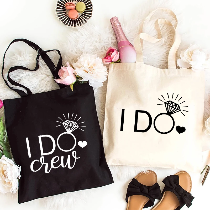 I Do Crew Shopping Bags Women’s Bridal Shower Bachelorette Hen Party Canvas Tote Bag Team Bride Bridesmaids Reusable Handbag