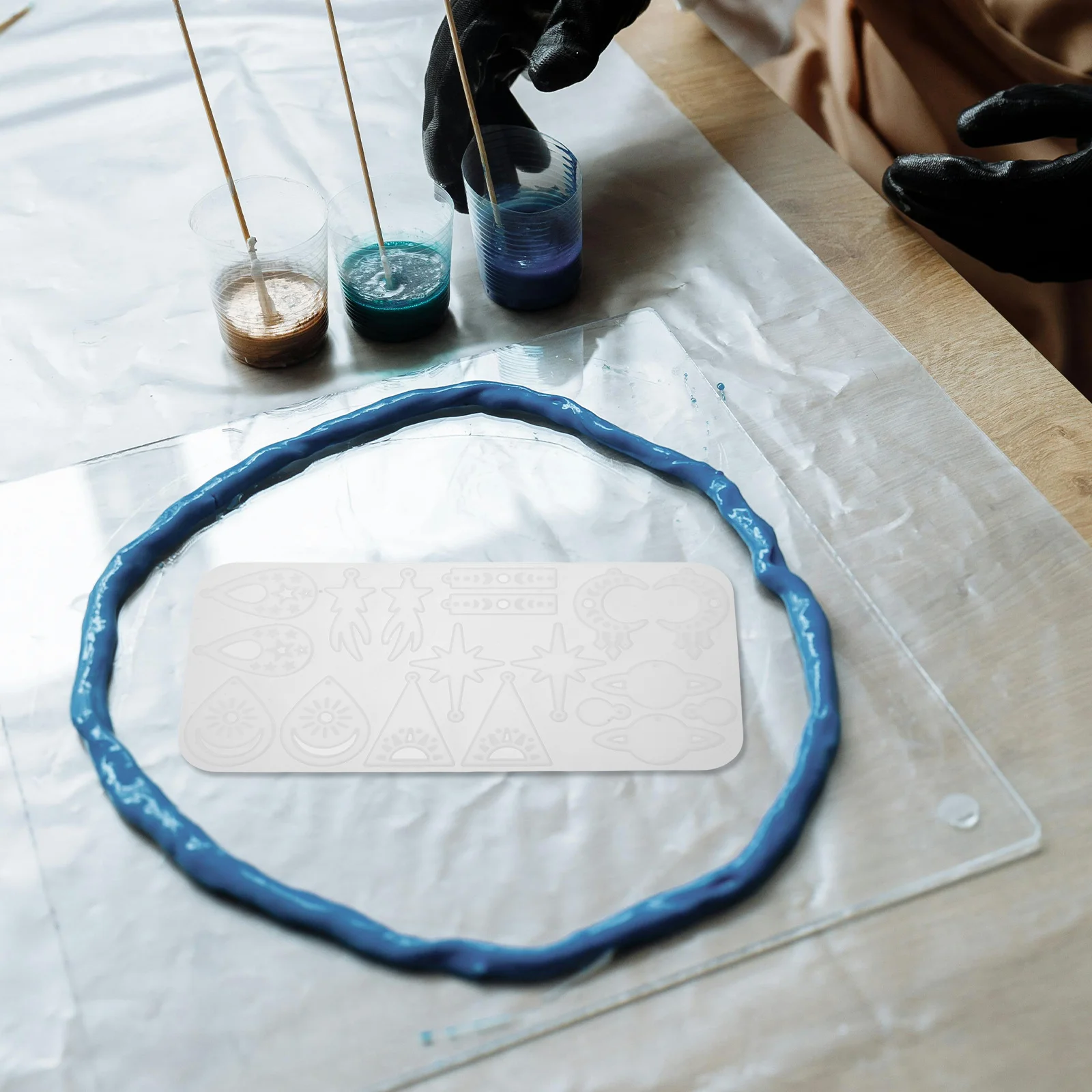 قوالب الراتنج القرط لتقوم بها بنفسك قوالب قلادة سيليكون هندسية نجمة القمر شكل المفاتيح الحرفية الراتنج قوالب الصب مجوهرات سيليكون #6