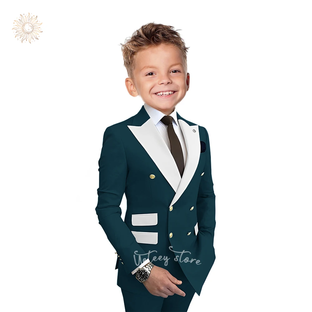 Terno monocromático de 2 peças para meninos, blazer e calça, roupa infantil, festa de casamento e baile, 2 botões