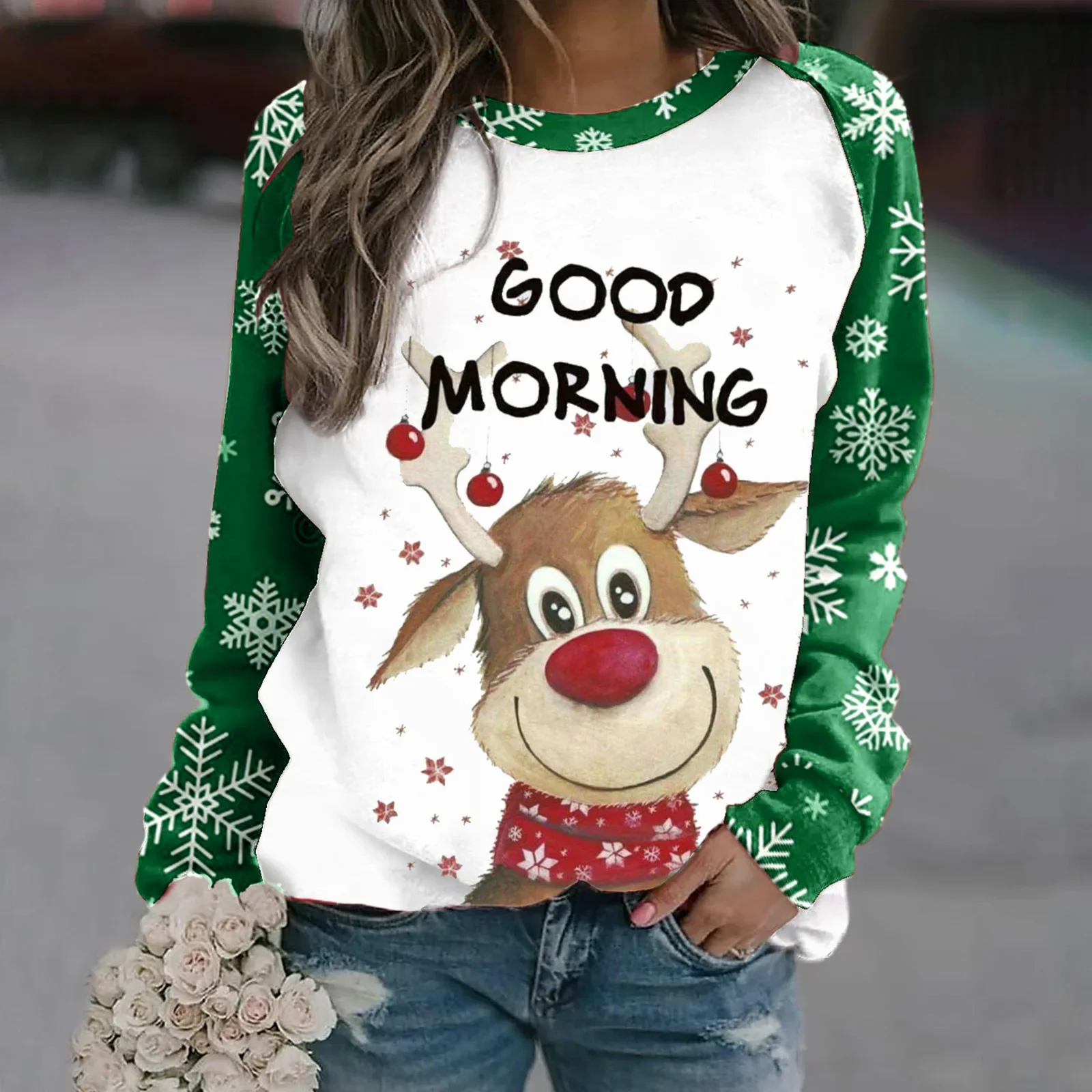 2024 Hot Sale Unisex Round Neck Sweater Christmas Style 3D Printed Street Style Ladies Pullover