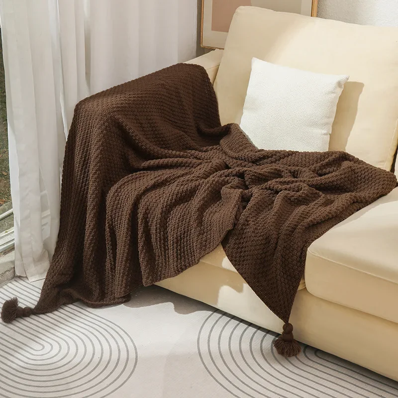 Nordic Tassel Knitted Blanket Solid Fringe Blanket For Bed Travel Sofa Shawl Throw Large Size Soft And Cozy Blanket Home Decor