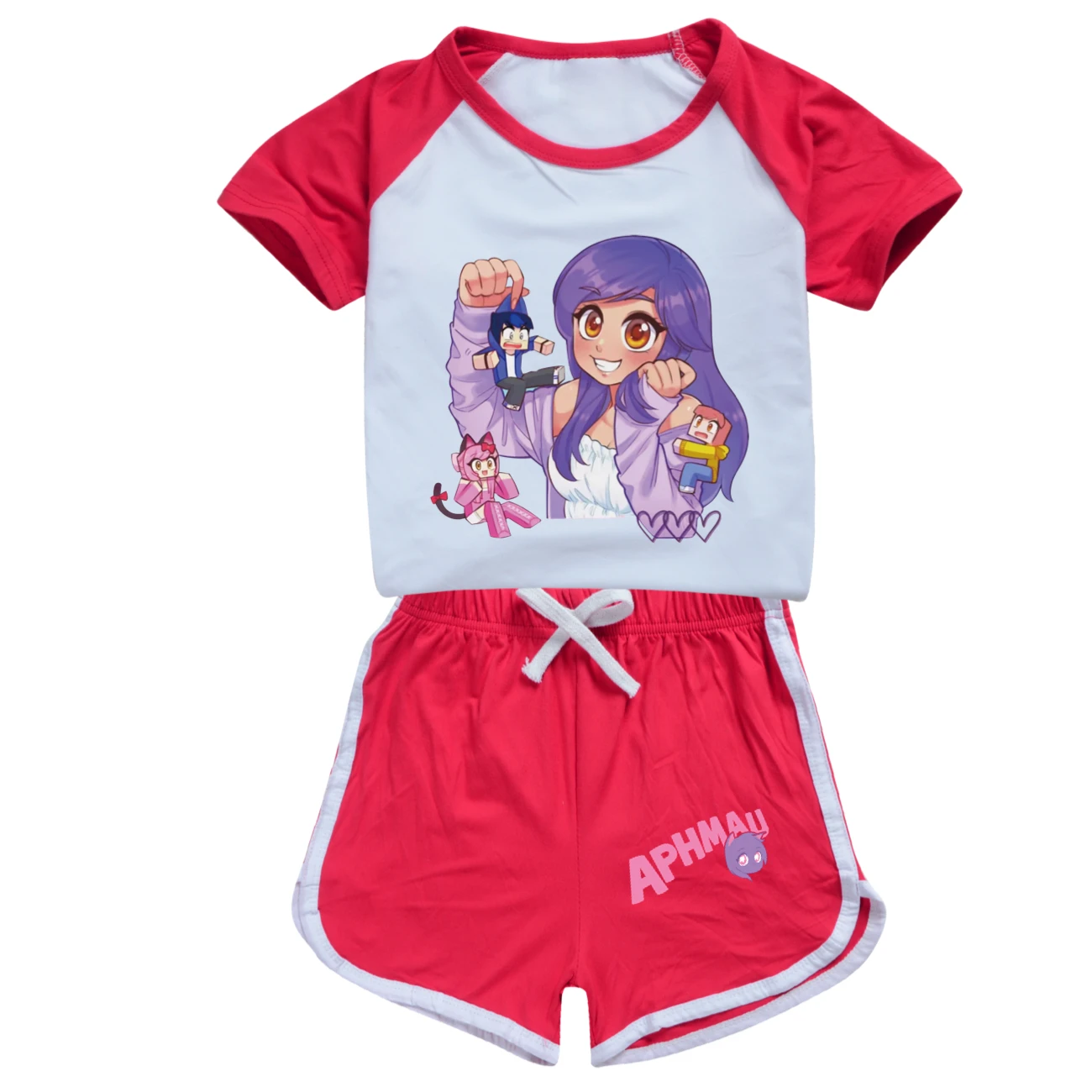 New Anime Aphmau Cat Clothes Kids 2024 Summer Pajama Sets Baby Girls Short Sleeve T Shirt+Shorts 2pcs Set Toddler Boys Nightwear