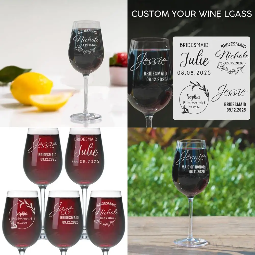 

Бокалы для вина с индивидуальной гравировкой для подружек невесты - идеально подходят для девичников и свадебных торжеств