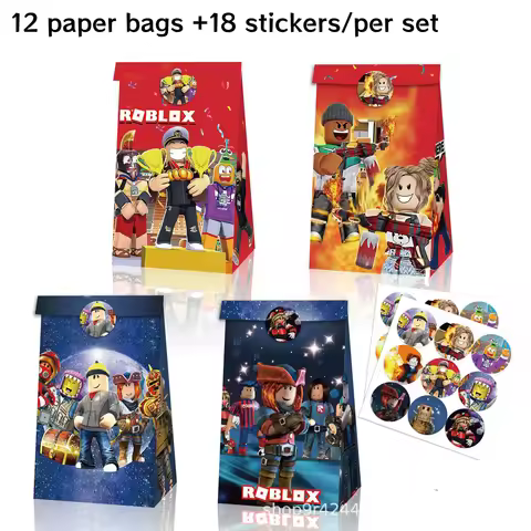 12/60PCS Hot Roblox Game Birthday Party Decor Boy Paper Gift Bag Candy Box Baby Shower For Kids Favor Event Party Supplies Gifts