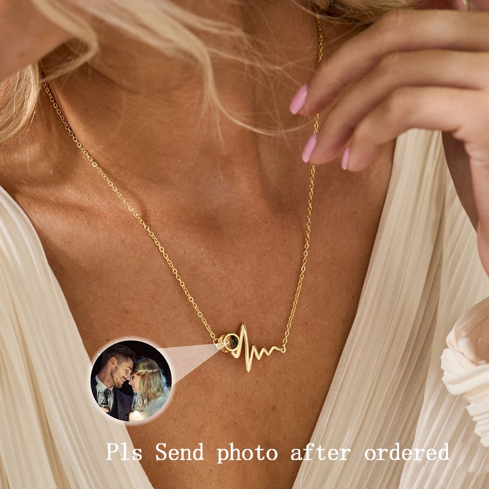 Custom Photo Projection Necklace Heart Rate Pendant Waterproof Jewelry Memorial Picture Gift Personalized Photo Inside Necklace