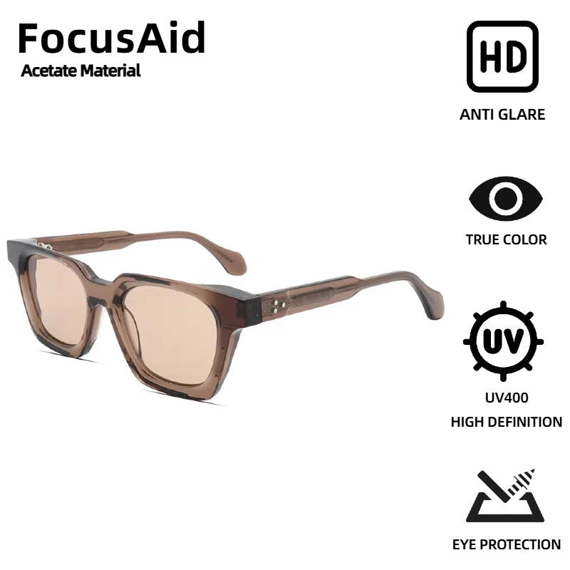 

FocusAid Retro Square Women's Sunglasses Men Luxury Rivet Design Driving Sunglasses Acetate Frame UV400 Gafas De Sol Mujer