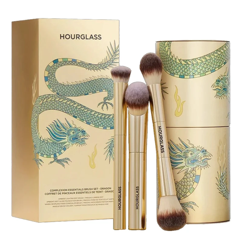 Zestaw pędzli do makijażu HOURGLASS Complexion Essentials - seria Dragon, 3 pędzle do makijażu z pudełkiem i pojemnikiem na pędzle. — 2