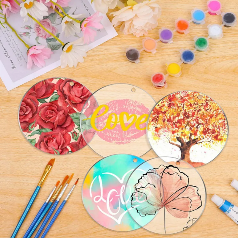 Clear Acrylic Circle Discs Acrylic Blanks Keychain Bulk for Keychain Pendant DIY Jewelry Making and Holiday Hanging Decorations