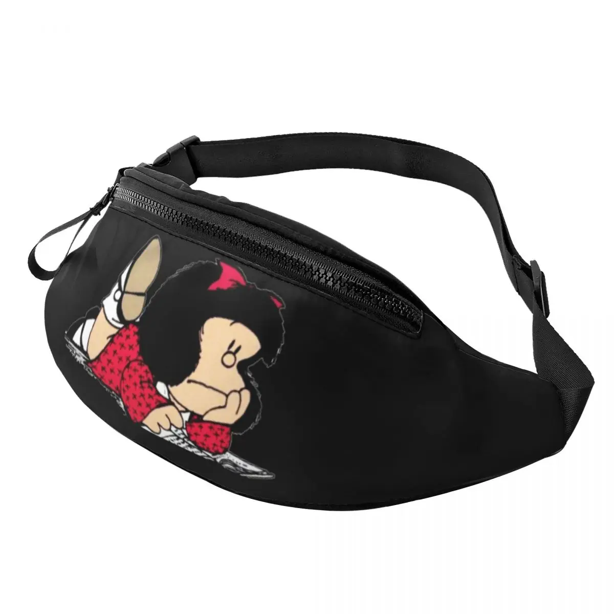 

Cute Mafalda Fanny Pack for Women Men Cool Argentine Cartoon Quino Comic Crossbody Waist Bag Travel Hiking Phone Money Pouch