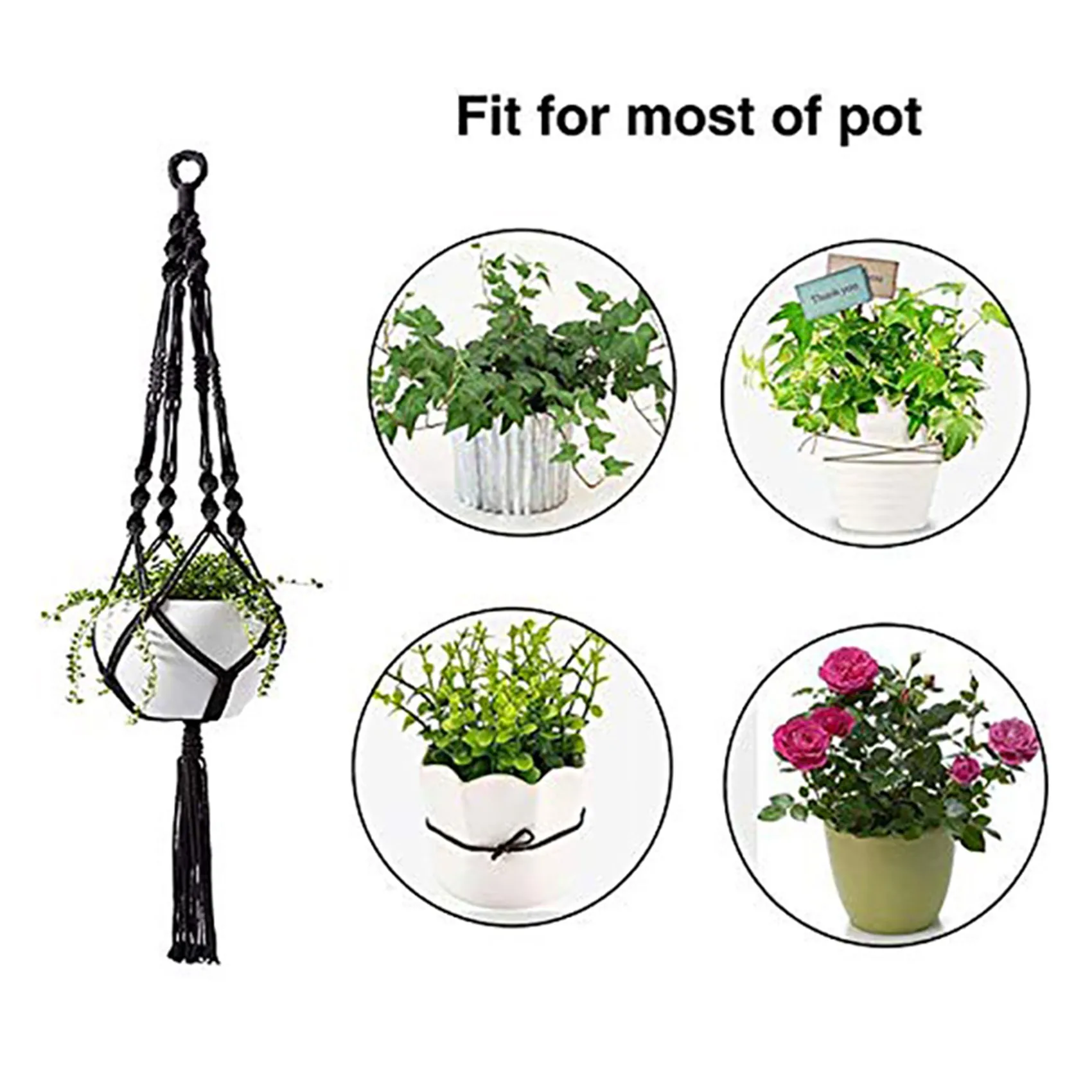 

AB33-Plant-Linked Indoor And Outdoor Hanging Flowerpot Basket Cotton Rope, Garland Plant Stand, 4 Pieces