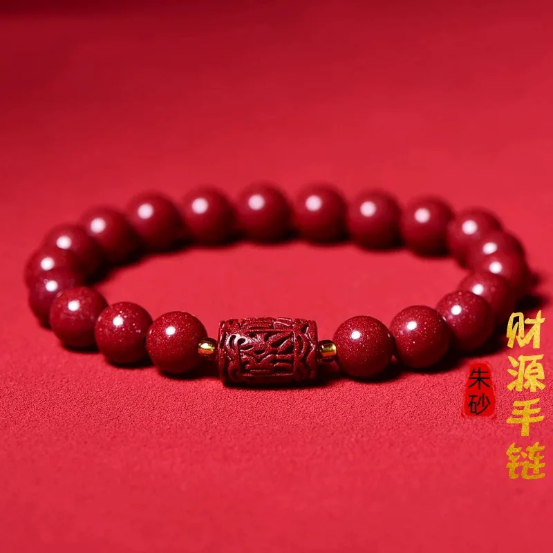 Customized Natural Red Cinnabar Barrel Beads Bracelet Hand Knitting Jewellery Fashion Man Woman Luck Amulet New Gifts Charm view 2