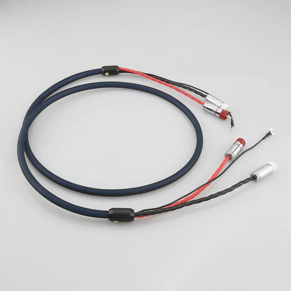 HIFI Audiocrast OFC Silver Plated With shielding 2 RCA to RCA U Y spade plug Audio Phono Tonearm Cable with Ground Wire