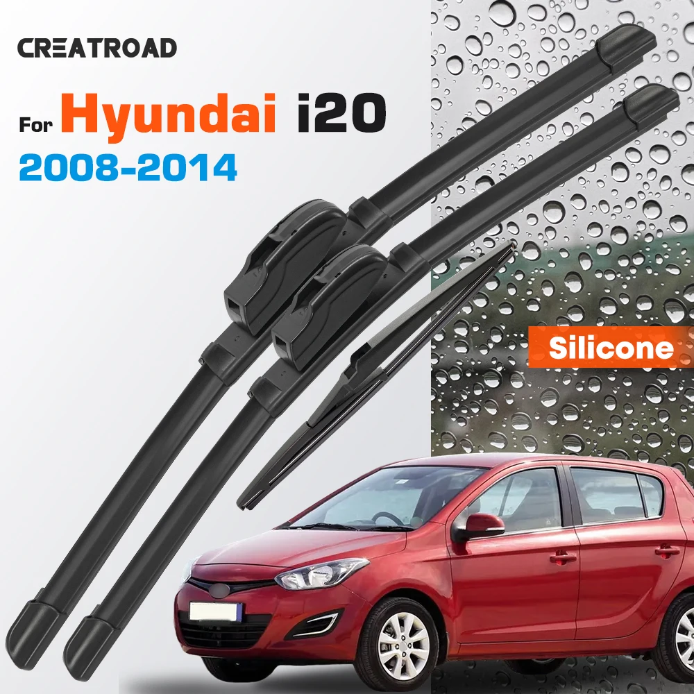 

Silicone Wiper Blades Fit For Hyundai i20 PB 2008-2014 Coated Silent HD Wear-Resistant Car Windshield Wipers 24"+16"+12"