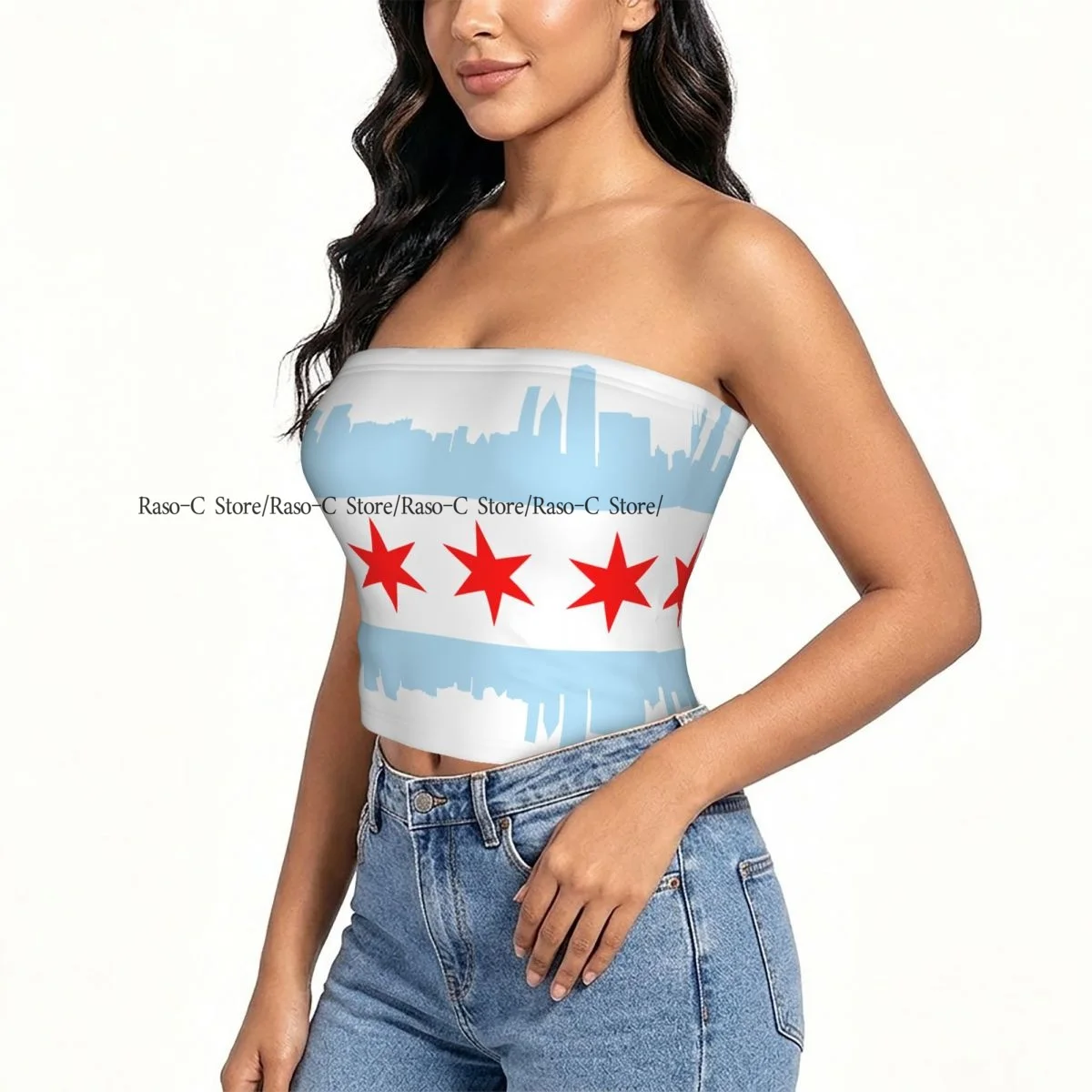 Strapless Sexy Tube Tops Summer Outfits Women Backless Shoulder Wrap City Of Chicago Flag Dressing Female Crop Top