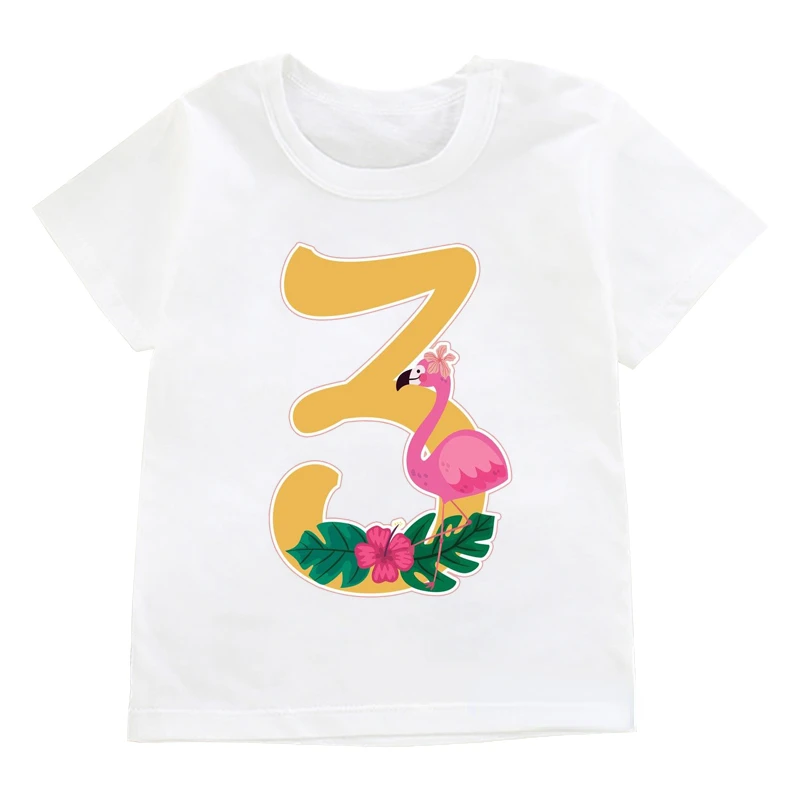 

New Pink Flamingo With Number 1-10 Printed Girls T-shirts Children’S Birthday Present Clothing Baby t shirt Tops Wholesale