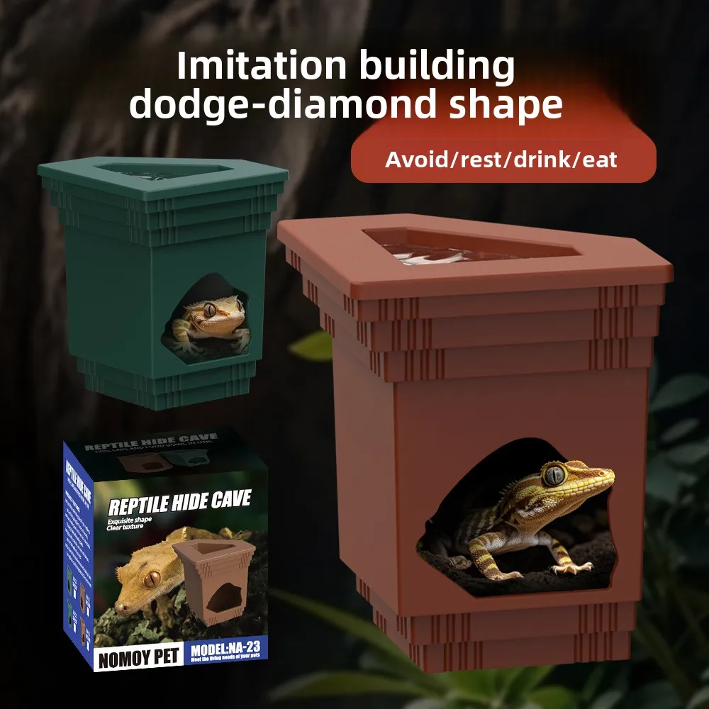 

NOMOY Geometric Diamond Reptile Hide with Removable Water Dish-Hanging Architectural Hideout Cave for Lizard,Gecko&Arboreal Pets