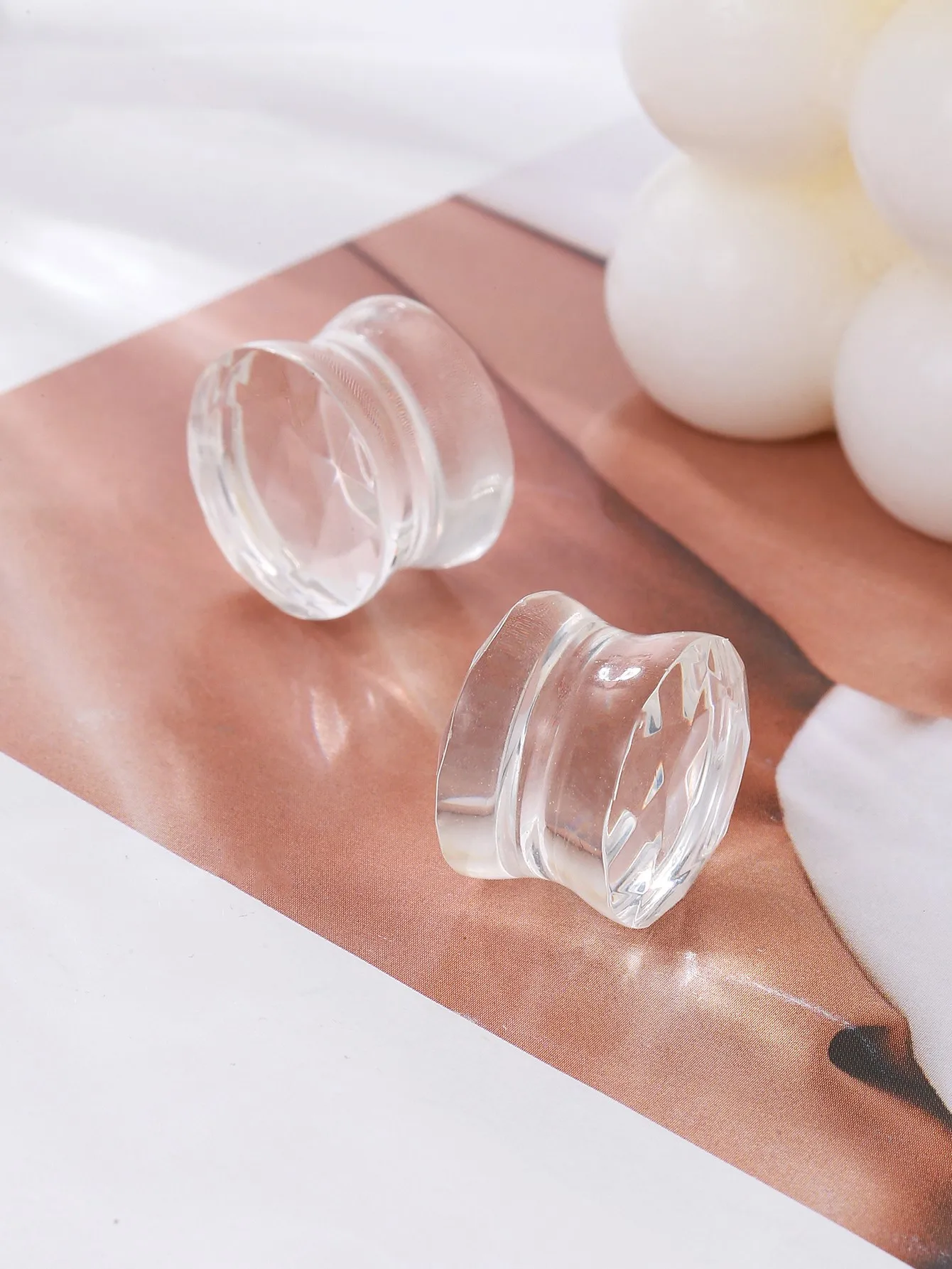 2 Stück klare facettierte Doppel-Flare-Glasstopfen, Ohr-Pearing-Tunnel, Ohr-Expander, Körperschmuck, 6–19 mm – Detail 9