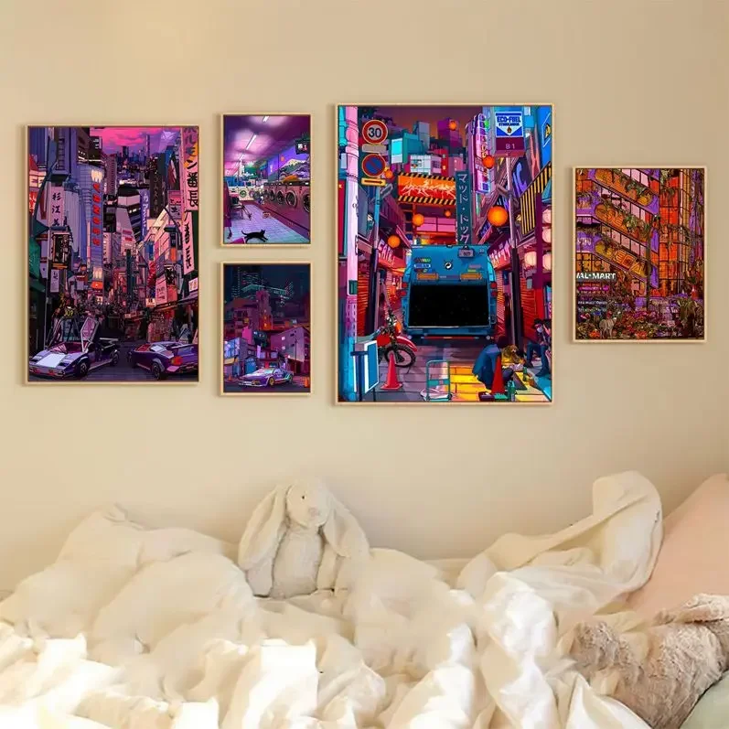 

Night Neon City Street Good Quality Prints And Posters Whitepaper Prints Posters Artwork Kawaii Room Decor